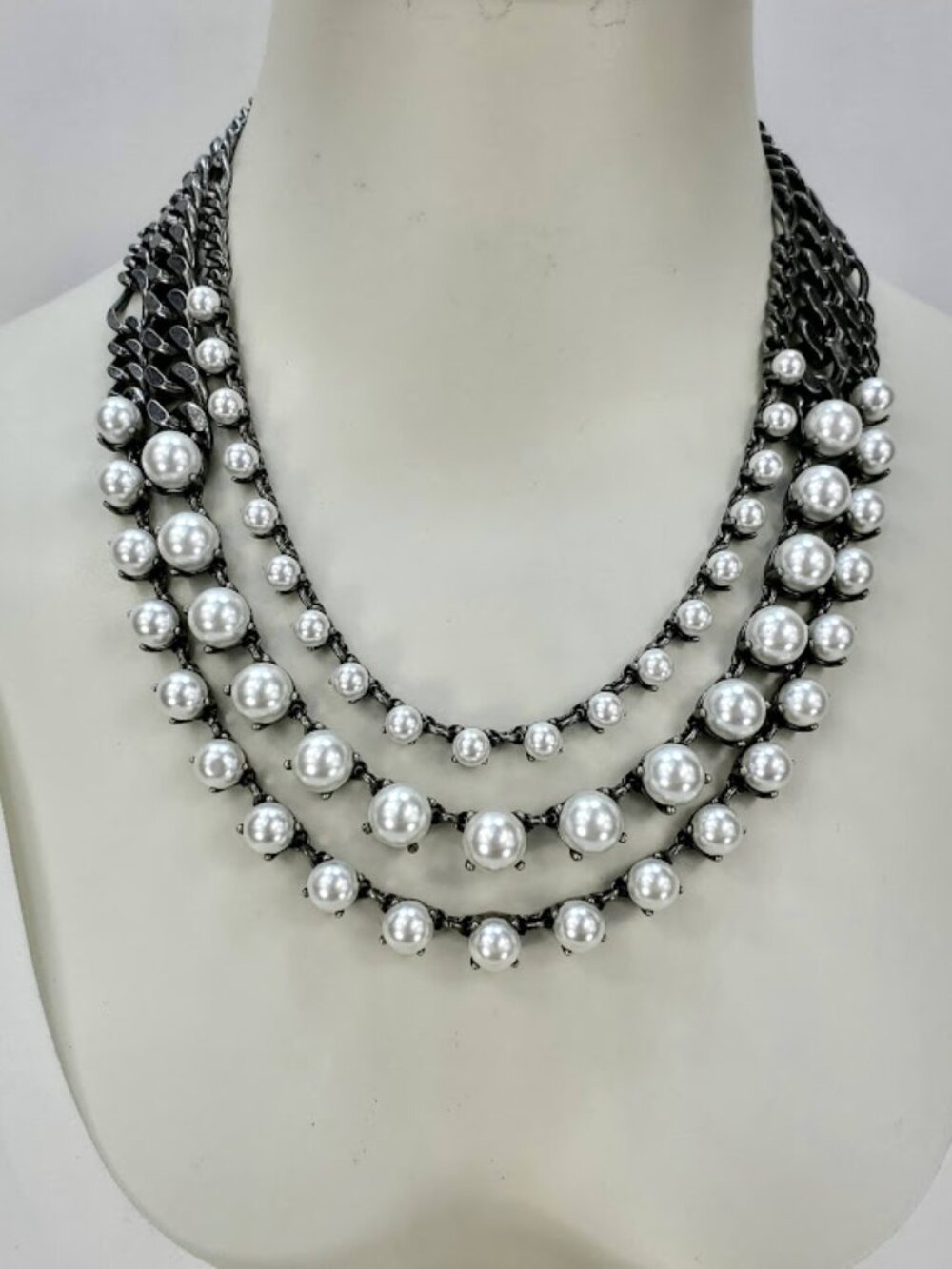 CAbi Clutch Necklace Set of 3 Faux Pearl on Gunmetal